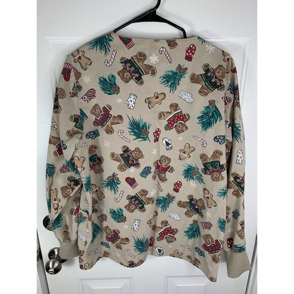 Teddy Bear Christmas Print Womens Long Sleeve Top - Festive Holiday Design - Picture 2 of 10